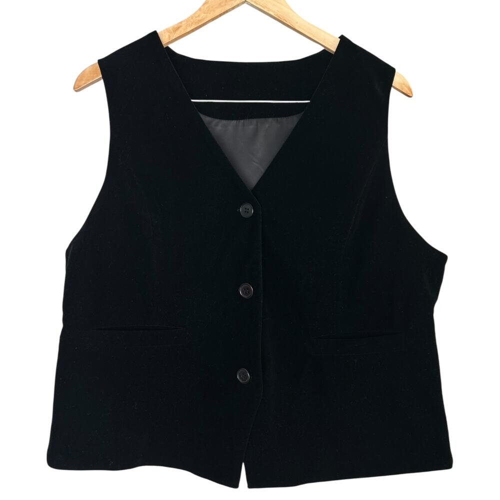Black Velvet Vest XL Button Front Tailored Sleeveless Blazer